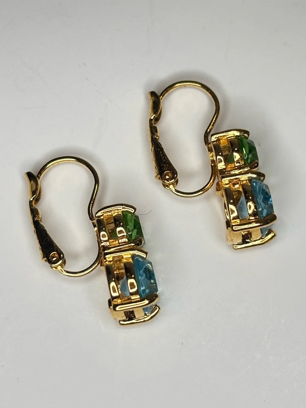 Joan Rivers Gold Tone W/Blue & Green Crystals Leverback Earrings